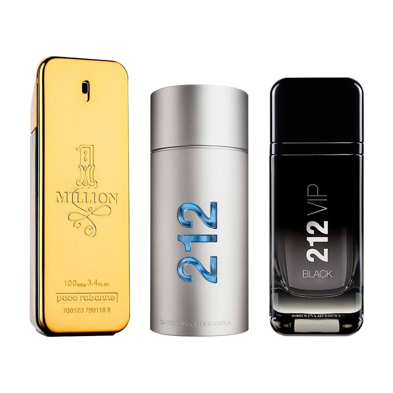 Combo de 3 Perfumes Masculinos - 1 Million, 212 MEN e 212 Black