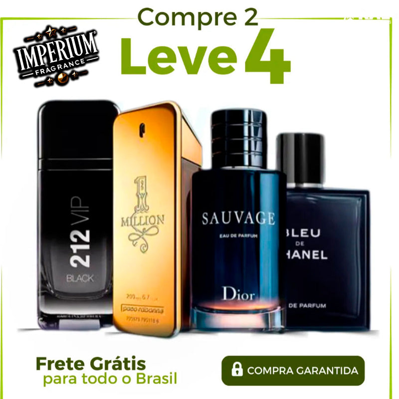 Combo 4 Perfumes Masculinos Importados (100ml) - 1 Million | Invictus | 212 VIP | Bleu [FRETE GRÁTIS]