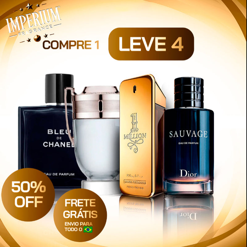 Combo 4 Perfumes Masculinos Importados (100ml) - 1 Million | Invictus | Sauvage| Bleu [FRETE GRÁTIS]